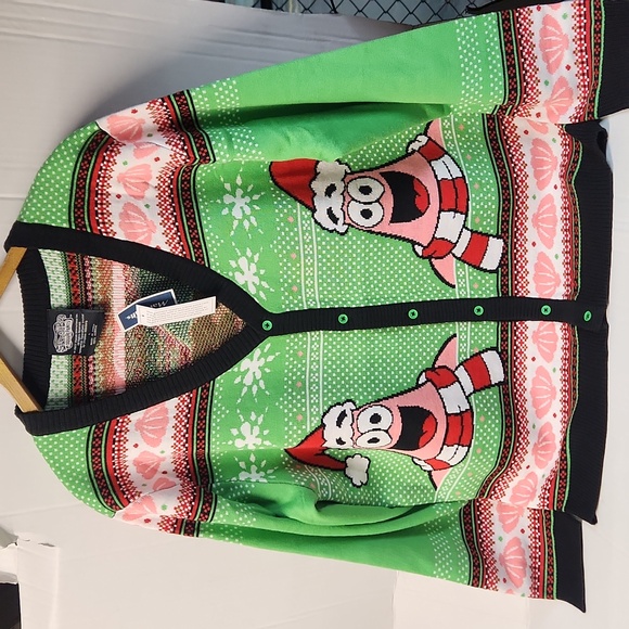 Nickelodeon Sweaters - NWT SpongeBob SquarePants Women's sz L Button Down Christmas Sweater